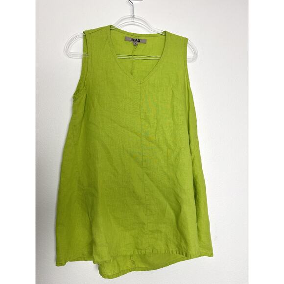Flax Tunic Dress Womens 4-6 Green 100% Linen Sleeveless V Neck Tank Summer - Picture 7 of 8